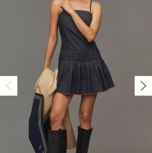 Anthropologie Navy Pinstripe Mini Dress Skort - Picture 3 of 9